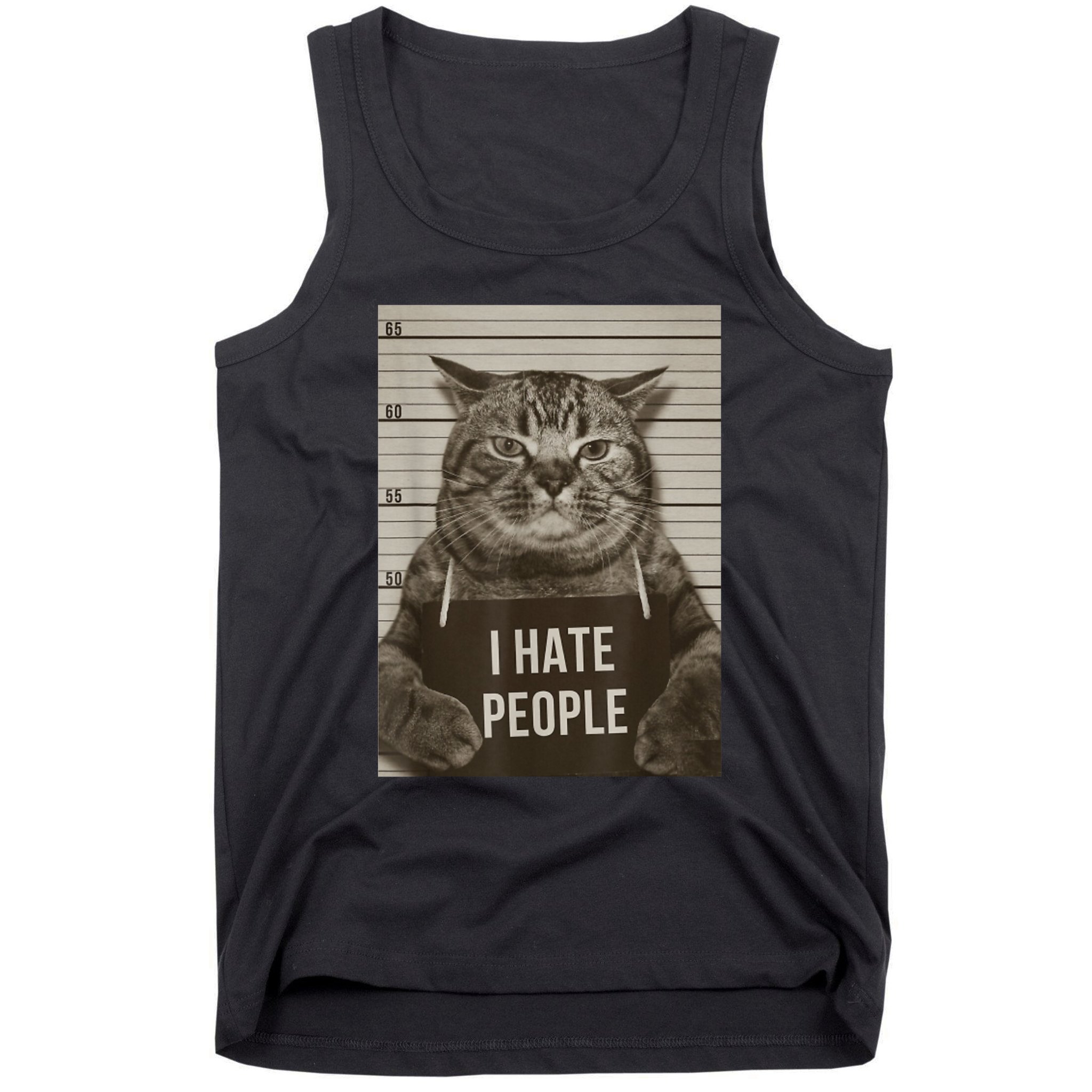 Funny Cat Police Mugshot I Hate People Tank Top
