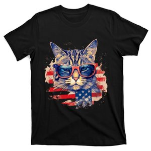 Funny Cat Patriotic America Flag 4th Of July Cat Lovers T-Shirt