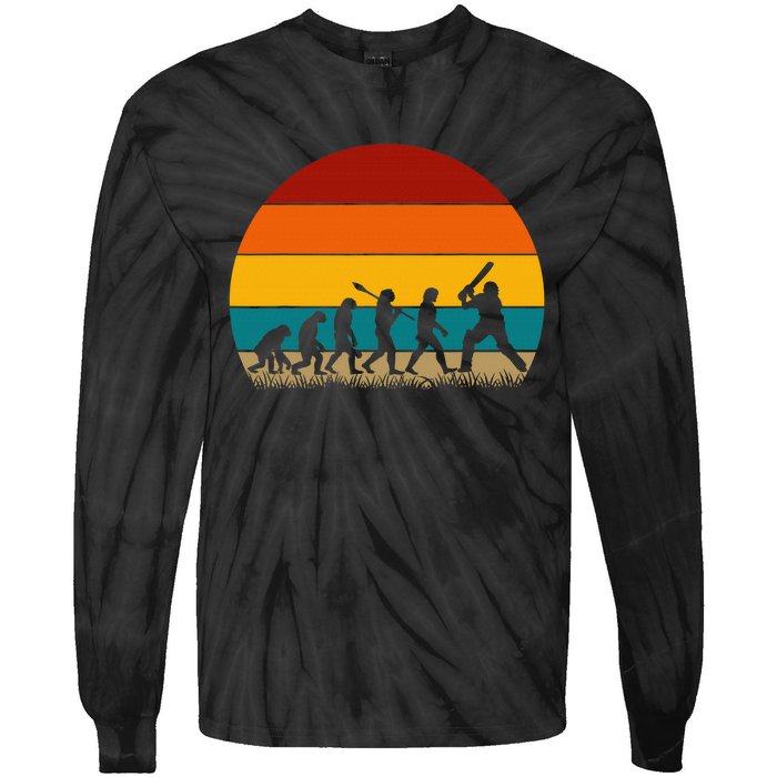 Funny Cricket Player Retro Cricket Evolution Tie-Dye Long Sleeve Shirt