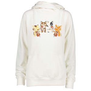 Funny Cats Playing Violin Cello Orchestra Musician Music Gift Lovers Womens Funnel Neck Pullover Hood