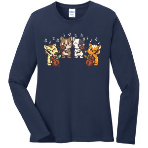 Funny Cats Playing Violin Cello Orchestra Musician Music Gift Lovers Ladies Long Sleeve Shirt