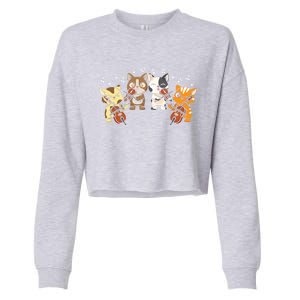 Funny Cats Playing Violin Cello Orchestra Musician Music Gift Lovers Cropped Pullover Crew