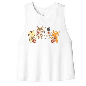 Funny Cats Playing Violin Cello Orchestra Musician Music Gift Lovers Women's Racerback Cropped Tank