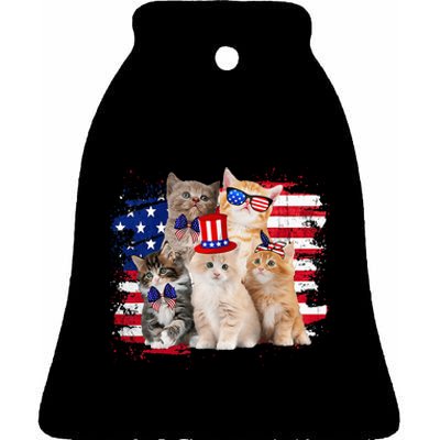 Funny Cat Patriotic USA Cat Lovers Cat Moms 4th July Ceramic Bell Ornament