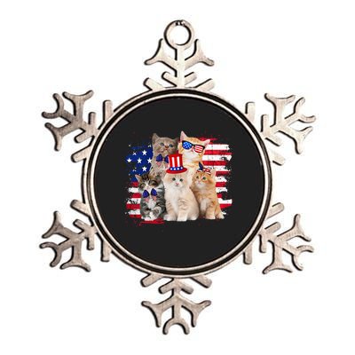 Funny Cat Patriotic USA Cat Lovers Cat Moms 4th July Metallic Star Ornament