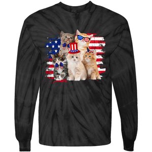 Funny Cat Patriotic USA Cat Lovers Cat Moms 4th July Tie-Dye Long Sleeve Shirt