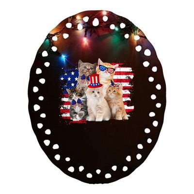 Funny Cat Patriotic USA Cat Lovers Cat Moms 4th July Ceramic Oval Ornament