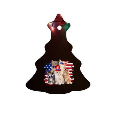 Funny Cat Patriotic USA Cat Lovers Cat Moms 4th July Ceramic Tree Ornament