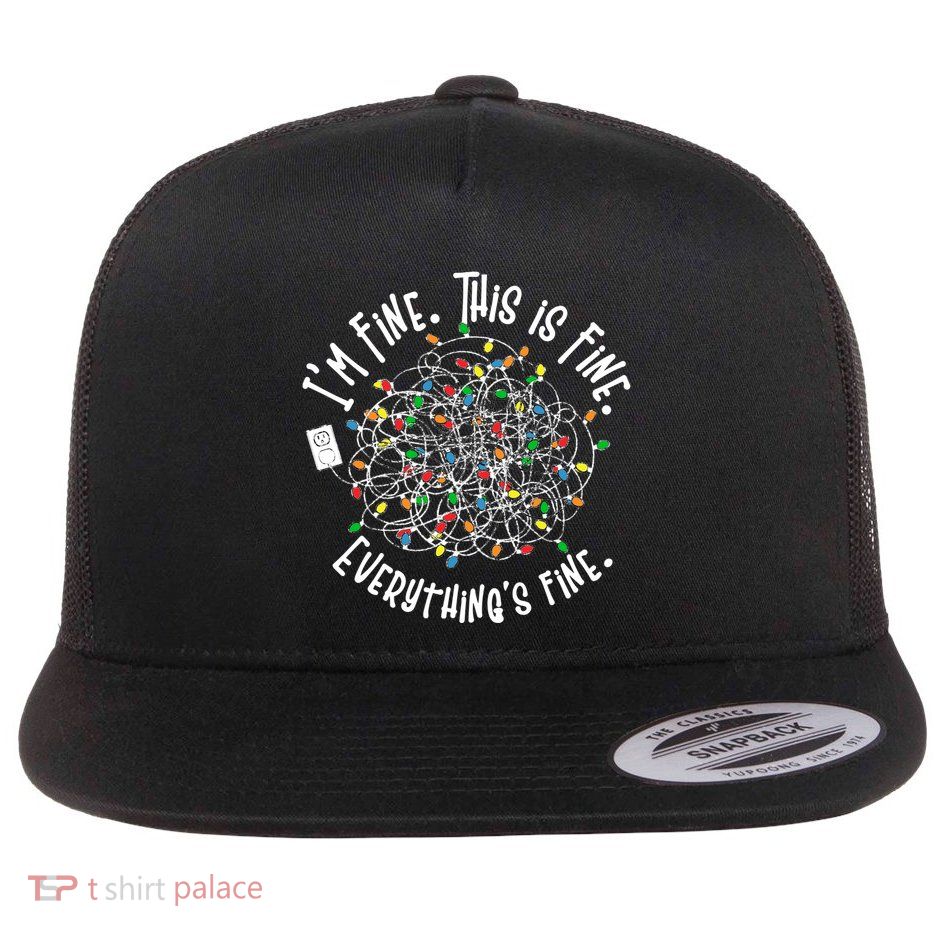 Funny Christmas Problem With Tangled Lights Flat Bill Trucker Hat