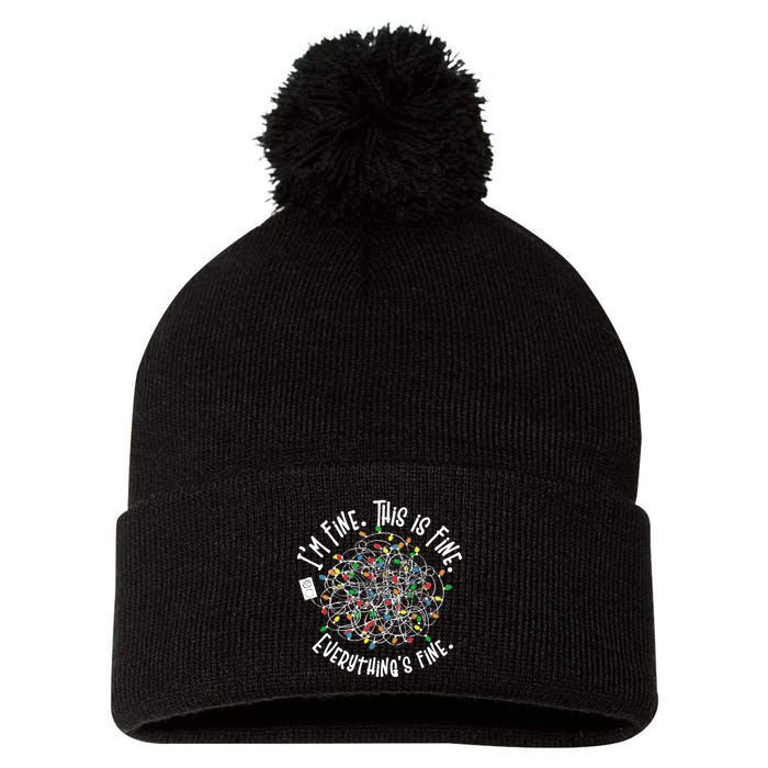 Funny Christmas Problem With Tangled Lights Pom Pom 12in Knit Beanie