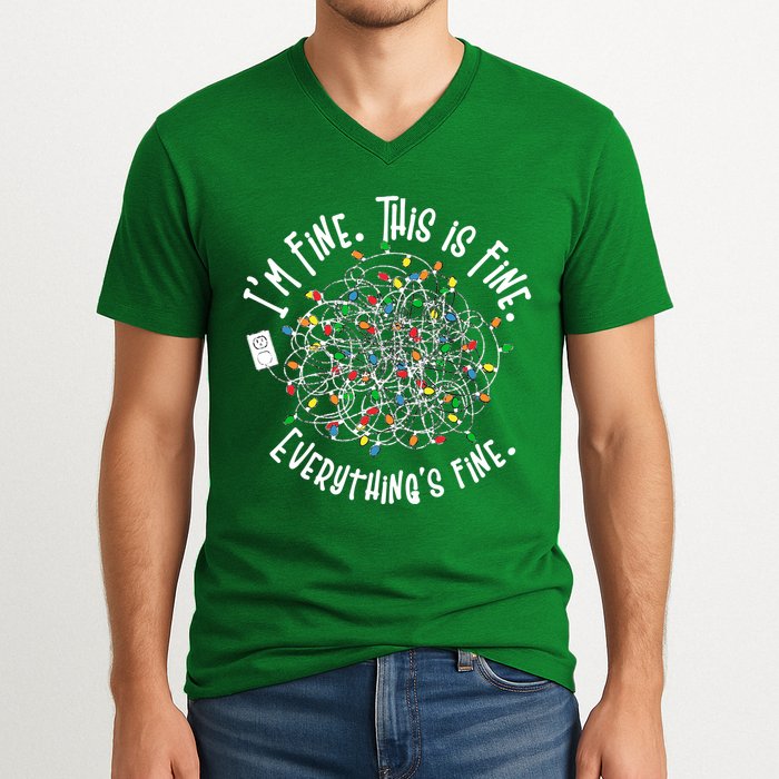 Funny Christmas Problem With Tangled Lights V-Neck T-Shirt