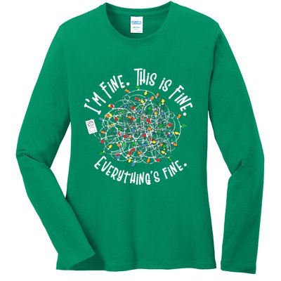 Funny Christmas Problem With Tangled Lights Ladies Long Sleeve Shirt