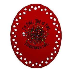 Funny Christmas Problem With Tangled Lights Ceramic Oval Ornament