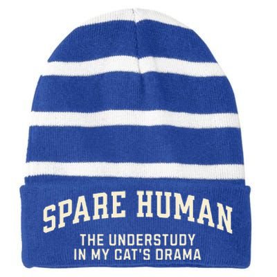 Funny Cat Parent Spare Human Sarcastic Striped Beanie with Solid Band