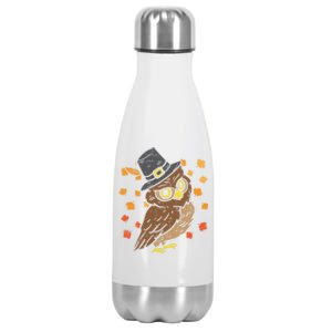 Funny Cute Pilgrim Owl Thanksgiving Bird Fall Autumn Animal Lover Gift Stainless Steel Insulated Water Bottle