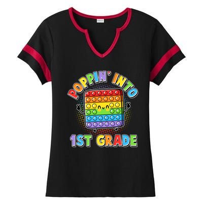 Funny Cute Poppin' Into 1st Grade Fidget Toy Ladies Halftime Notch Neck Tee