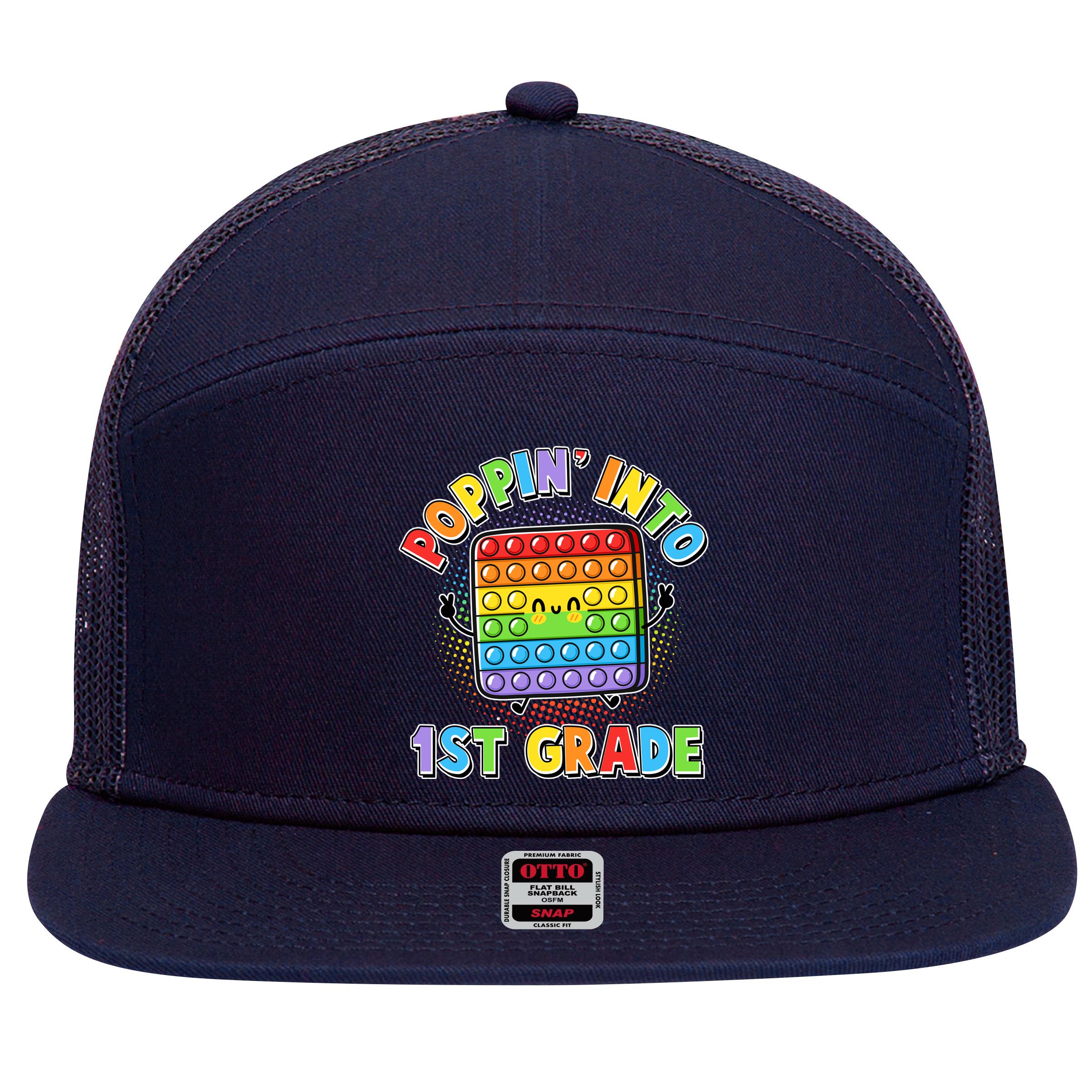 Funny Cute Poppin' Into 1st Grade Fidget Toy 7 Panel Mesh Trucker Snapback Hat