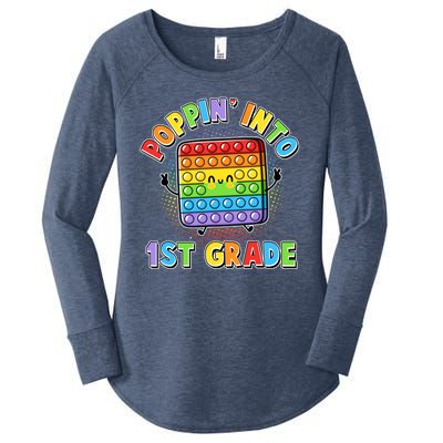 Funny Cute Poppin' Into 1st Grade Fidget Toy Women's Perfect Tri Tunic Long Sleeve Shirt