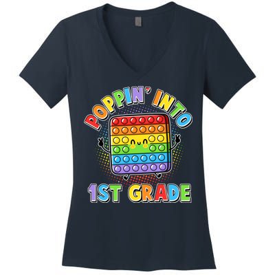 Funny Cute Poppin' Into 1st Grade Fidget Toy Women's V-Neck T-Shirt