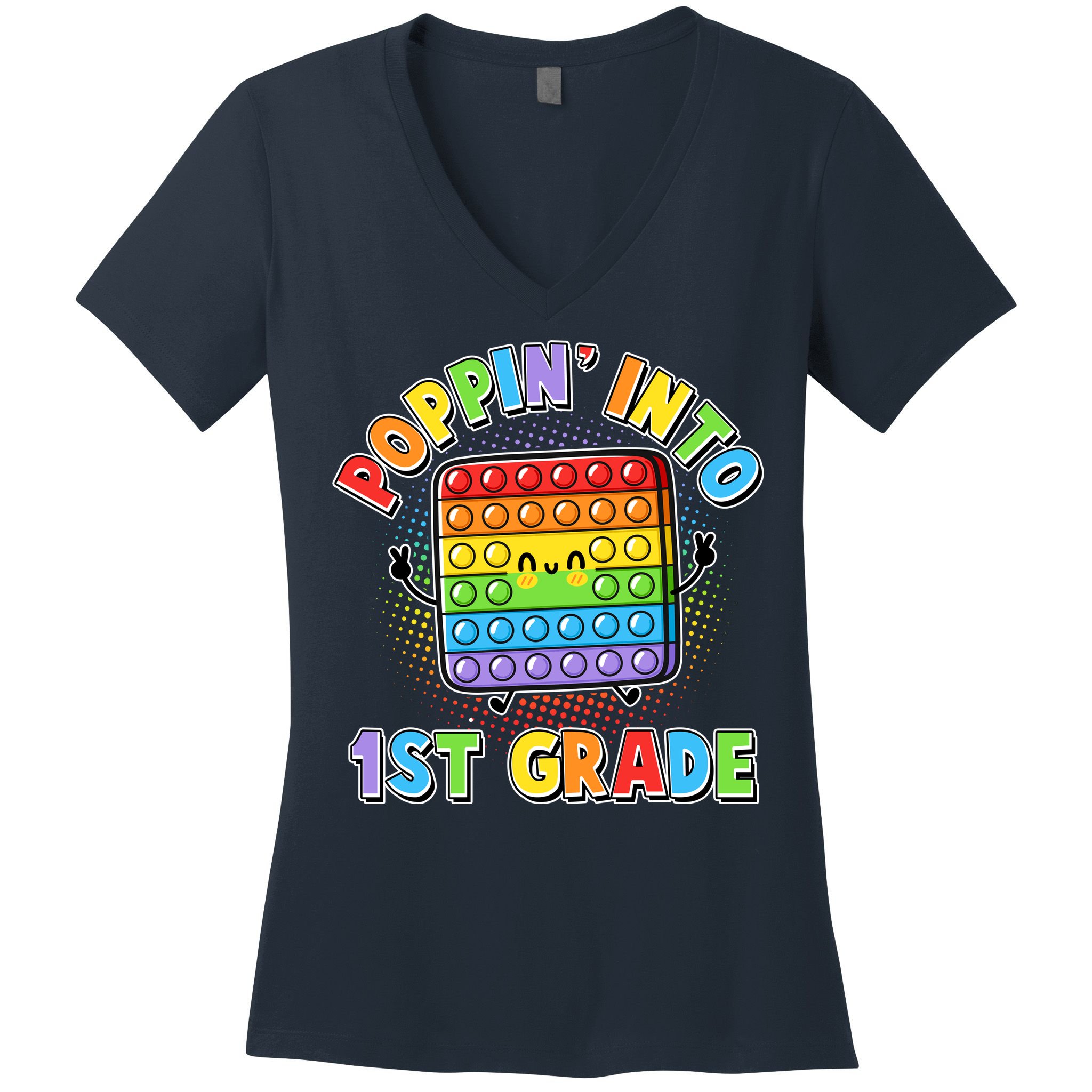 Funny Cute Poppin' Into 1st Grade Fidget Toy Women's V-Neck T-Shirt