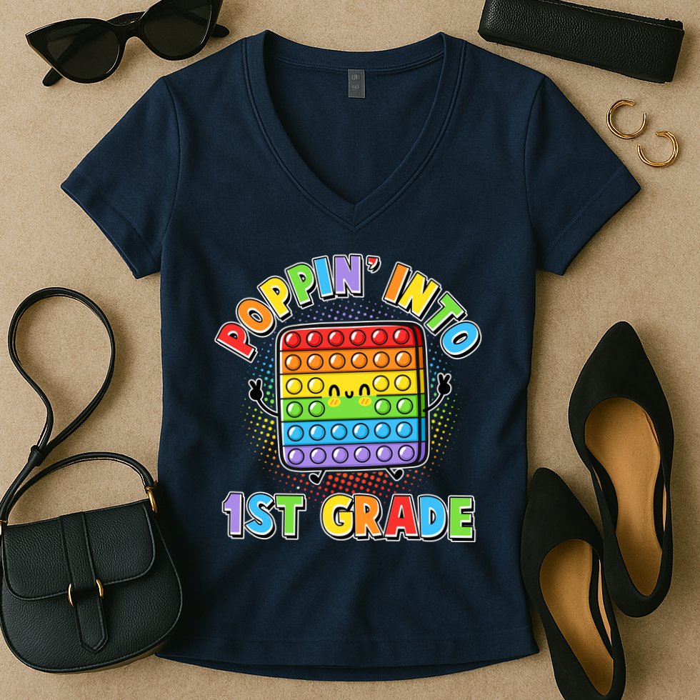 Funny Cute Poppin' Into 1st Grade Fidget Toy Women's V-Neck T-Shirt