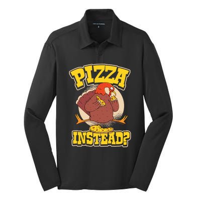 Funny Cute Pizza Instead Thanksgiving Turkey Fall Autumn Season Holiday Meaningf Silk Touch Performance Long Sleeve Polo