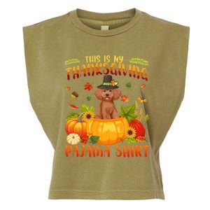 Funny Cute Poodle Dog Autumn Fall This Is My Thanksgiving Pajama Garment-Dyed Women's Muscle Tee