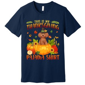 Funny Cute Poodle Dog Autumn Fall This Is My Thanksgiving Pajama Premium T-Shirt