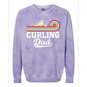 Funny Curling Player FatherS Day Curling Dad Retro Curling Great Gift Colorblast Crewneck Sweatshirt