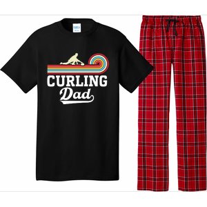 Funny Curling Player FatherS Day Curling Dad Retro Curling Great Gift Pajama Set