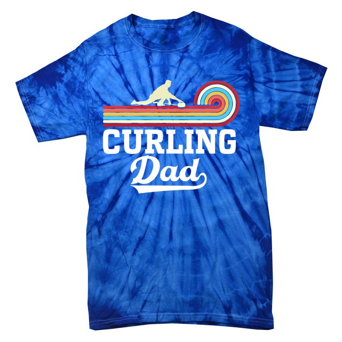 Funny Curling Player FatherS Day Curling Dad Retro Curling Great Gift Tie-Dye T-Shirt