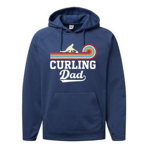 Funny Curling Player FatherS Day Curling Dad Retro Curling Great Gift Performance Fleece Hoodie