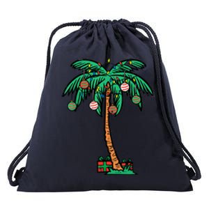 Funny Christmas Palm Xmas Tree Tropical Beach Hawaii Gift Drawstring Bag