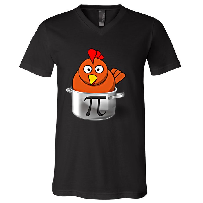 Funny Chicken Pot Pi Day Cartoon Math Pie Gift V-Neck T-Shirt