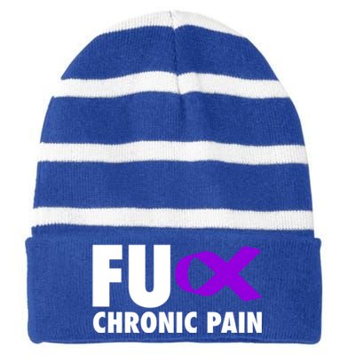 Fu Chronic Pain Purple Ribbon Cool Gift Striped Beanie with Solid Band