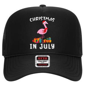 Funny Cute Pink Flamingo in Santa Hat Christmas In July High Crown Mesh Back Trucker Hat