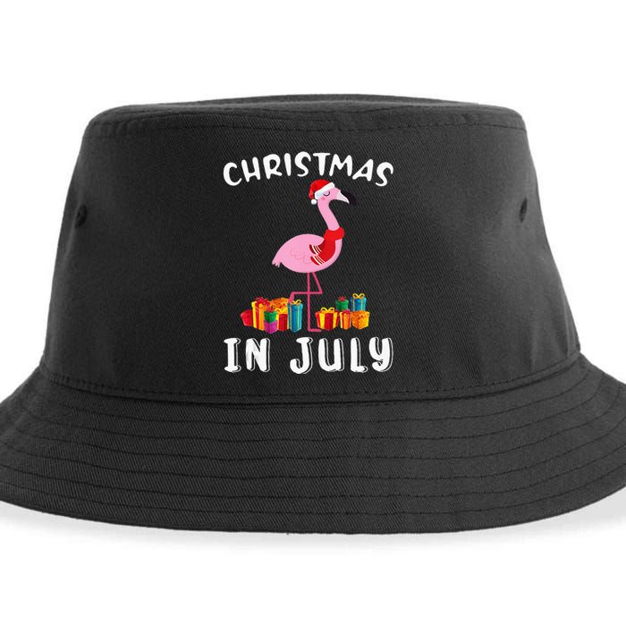 Funny Cute Pink Flamingo in Santa Hat Christmas In July Sustainable Bucket Hat