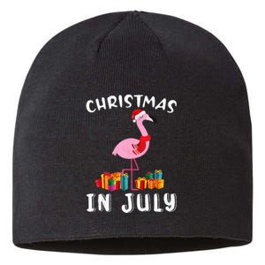 Funny Cute Pink Flamingo in Santa Hat Christmas In July Sustainable Beanie