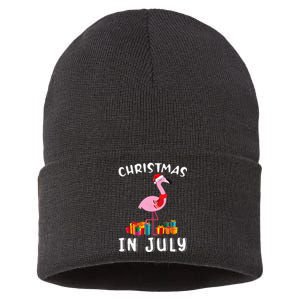 Funny Cute Pink Flamingo in Santa Hat Christmas In July Sustainable Knit Beanie