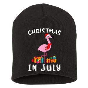 Funny Cute Pink Flamingo in Santa Hat Christmas In July Short Acrylic Beanie