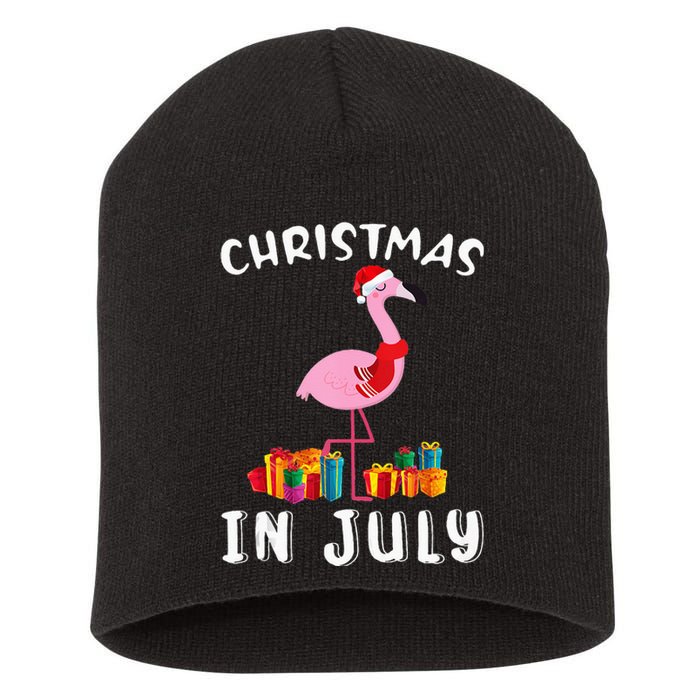 Funny Cute Pink Flamingo in Santa Hat Christmas In July Short Acrylic Beanie