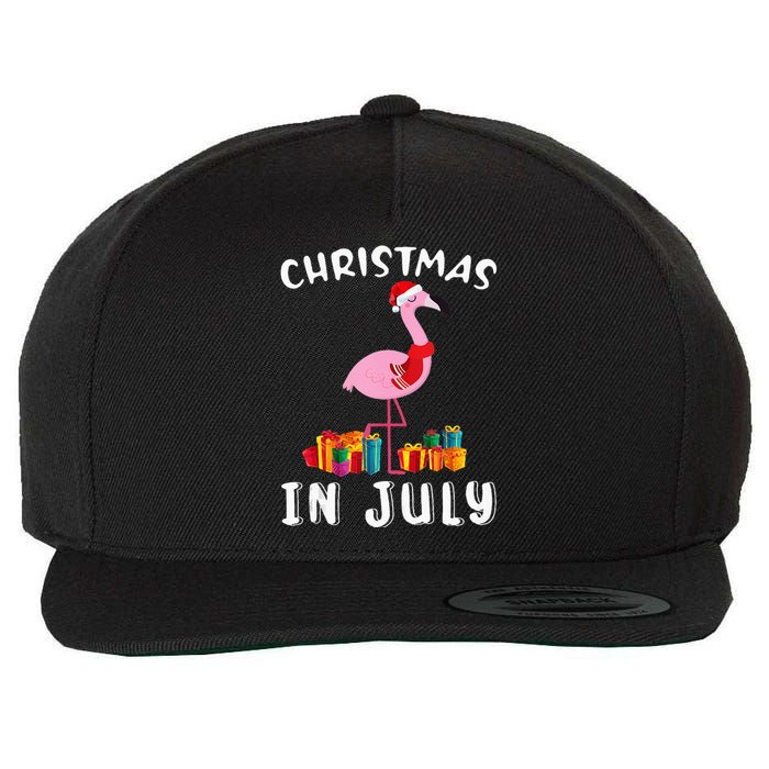 Funny Cute Pink Flamingo in Santa Hat Christmas In July Wool Snapback Cap