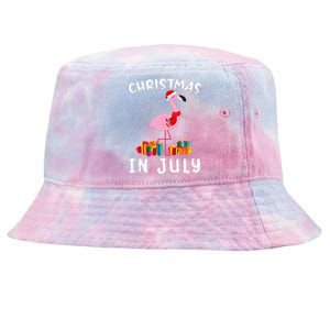 Funny Cute Pink Flamingo in Santa Hat Christmas In July Tie-Dyed Bucket Hat