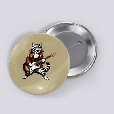 Funny Cat Playing Guitar Cat Guitarist Rock And Roll Cat Button