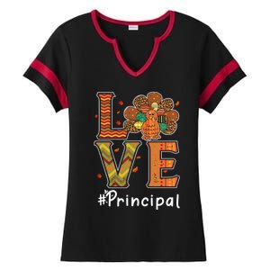 Funny Cute Principal Love Thanksgiving Leopard Turkey Autumn Fall Gift Ladies Halftime Notch Neck Tee