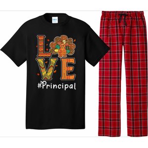 Funny Cute Principal Love Thanksgiving Leopard Turkey Autumn Fall Gift Pajama Set