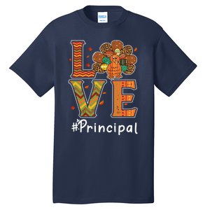 Funny Cute Principal Love Thanksgiving Leopard Turkey Autumn Fall Gift Tall T-Shirt