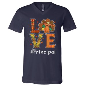 Funny Cute Principal Love Thanksgiving Leopard Turkey Autumn Fall Gift V-Neck T-Shirt