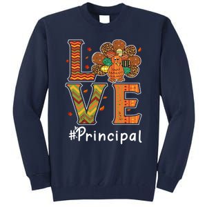 Funny Cute Principal Love Thanksgiving Leopard Turkey Autumn Fall Gift Tall Sweatshirt