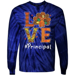 Funny Cute Principal Love Thanksgiving Leopard Turkey Autumn Fall Gift Tie-Dye Long Sleeve Shirt